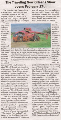 Soto's Traveling New Orleans Show opens at Ross Ragland and Klamath County Library